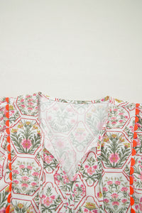 KaleaBoutique Comfortable Floral Print Tassel Tie V Neck Scalloped Detail Loose Mini Dress - KaleaBoutique.com