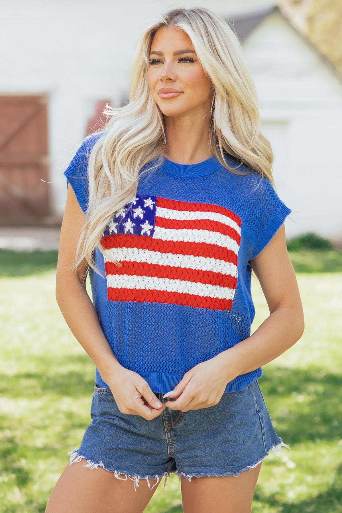 KaleaBoutique Comfortable Flag Graphic Short Sleeve Sweater Top - KaleaBoutique.com