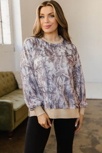KaleaBoutique Comfortable Abstract Camo Print Colorblock Trim Side Split Tunic Sweatshirt - KaleaBoutique.com