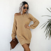Women's Off-Shoulder Lantern-Sleeve Mini Sweater Dress - KaleaBoutique.com