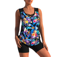 Women's Printed Crisscross Swim Top and Shorts 2 PC Tankini Set - KaleaBoutique.com