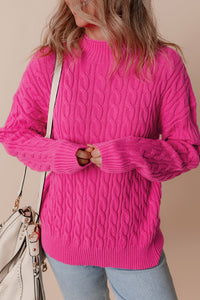 KaleaBoutique Solid Cable Knit High Neck Drop Shoulder Sweater - KaleaBoutique.com