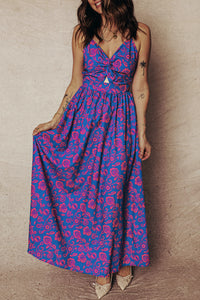 KaleaBoutique Stylish Floral Print Twisted V Neck Tied Backless Maxi Dress - KaleaBoutique.com