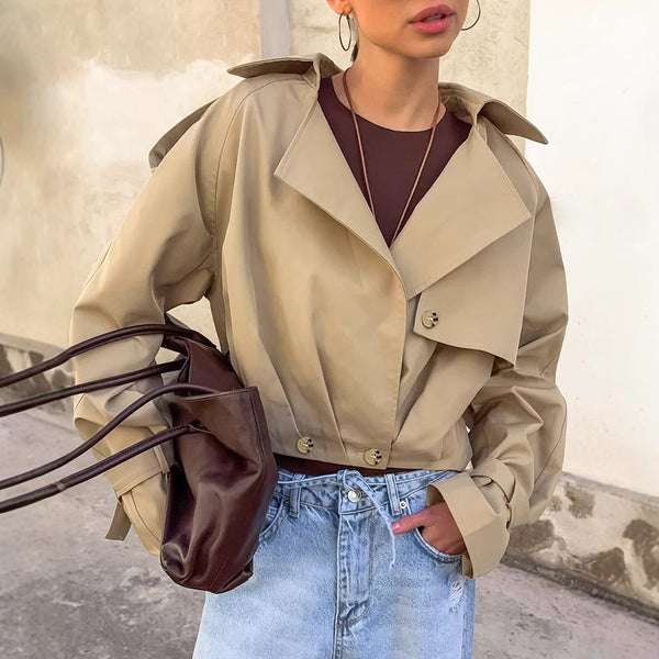 KaleaBoutique Women's Khaki Double-Breasted Blazer Coat - KaleaBoutique.com