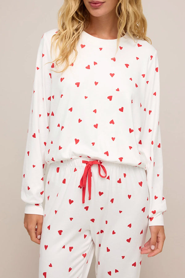 KaleaBoutique Stylish Tiny Hearts Printed Long Sleeve Top Drawstring Lounge Pant Set - KaleaBoutique.com