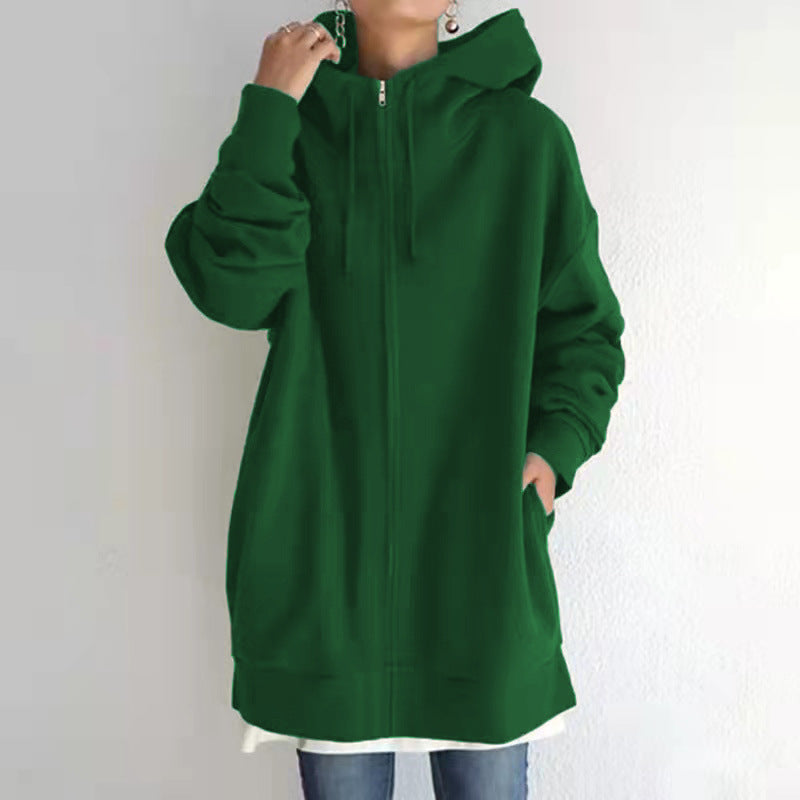 Women's Longline Full-Zip Drawstring Hoodie with Pockets - KaleaBoutique.com