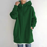 Women's Longline Full-Zip Drawstring Hoodie with Pockets - KaleaBoutique.com