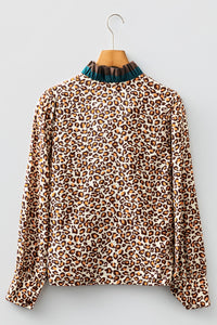 KaleaBoutique Stylish Leopard Print Contrast Frilled Trim Button Down V Neck Shirt - KaleaBoutique.com