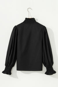 KaleaBoutique Stylish Puffy Flounce Sleeve Leopard Trim V Neck Blouse - KaleaBoutique.com