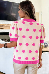 KaleaBoutique Stylish Polka Dot Puff Short Sleeve Sweater Top - KaleaBoutique.com