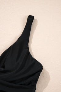 Crossed V Neck Adjustable Strap Babydoll Tankini Top - KaleaBoutique.com