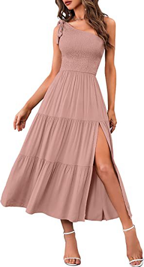 New Summer Fashion Women's One-shoulder Pleated Layered Hem Split Dress - KaleaBoutique.com