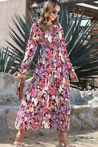 KaleaBoutique V Neck Floral Print Empire Waist Maxi Dress - KaleaBoutique.com