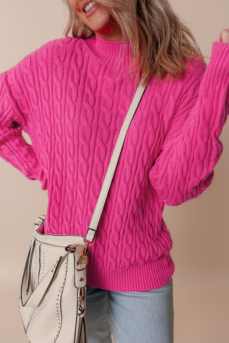 KaleaBoutique Solid Cable Knit High Neck Drop Shoulder Sweater - KaleaBoutique.com