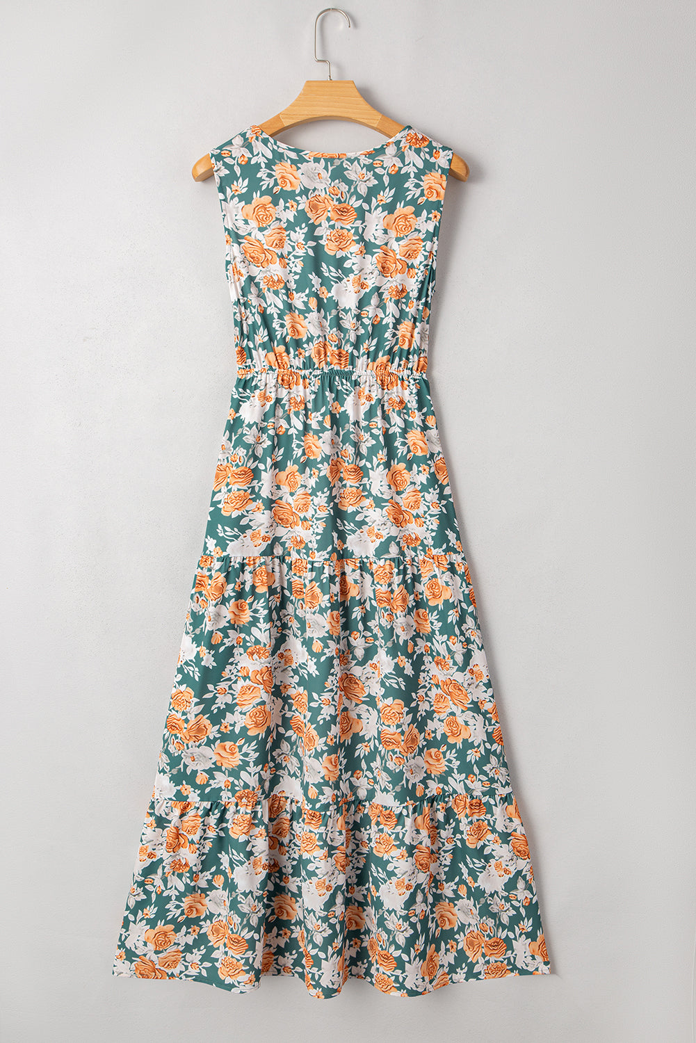 KaleaBoutique Stylish Floral Print Trimmed V Neck Tie Waist Sleeveless Holiday Long Dress - KaleaBoutique.com
