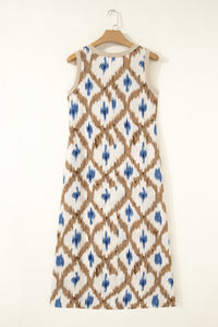 KaleaBoutique Stylish Boho Abstract Print V Neck Sleeveless Long Dress - KaleaBoutique.com