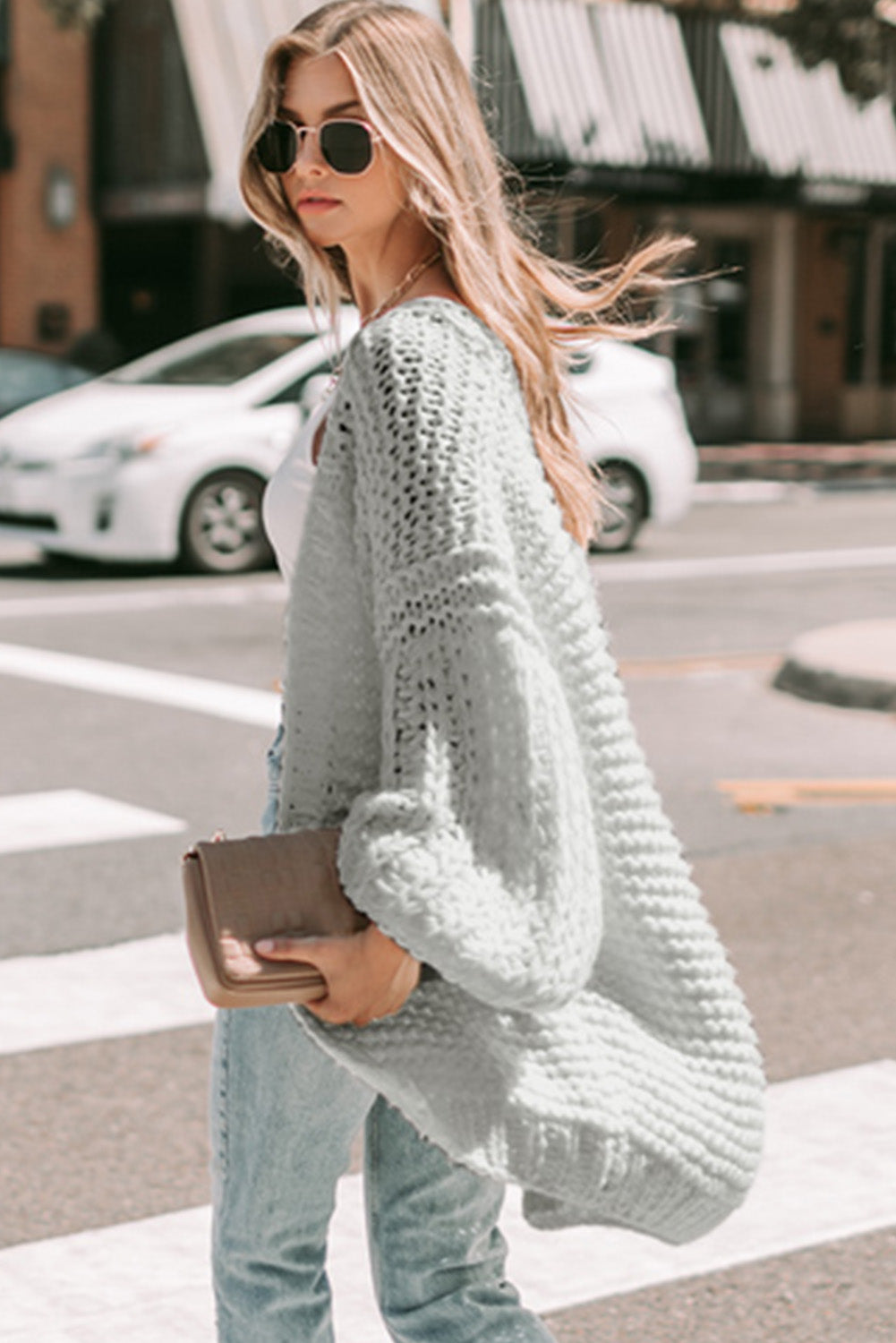 KaleaBoutique Stylish Chunky Oversize Knit Drop Shoulder Puff Sleeve Cardigan - KaleaBoutique.com