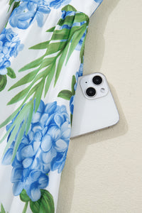 KaleaBoutique Comfortable Palm Floral Print Contrast Ribbon Knot Ruffle Tiered Sleeve Mini Dress - KaleaBoutique.com