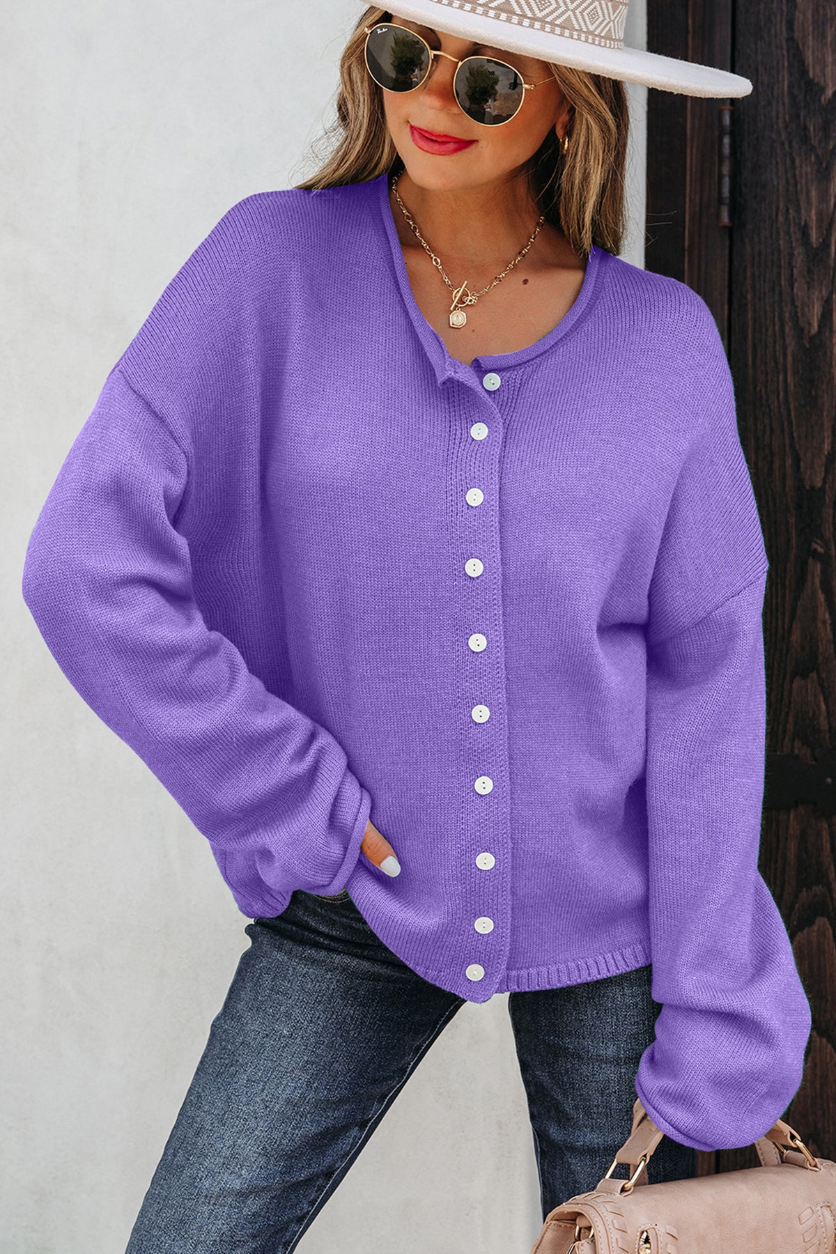 KaleaBoutique Comfortable Solid Color Knit Button Drop Shoulder Sweater Cardigan - KaleaBoutique.com