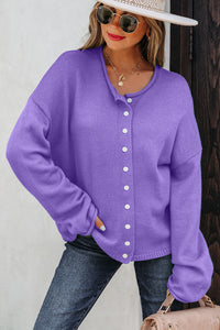 KaleaBoutique Comfortable Solid Color Knit Button Drop Shoulder Sweater Cardigan - KaleaBoutique.com