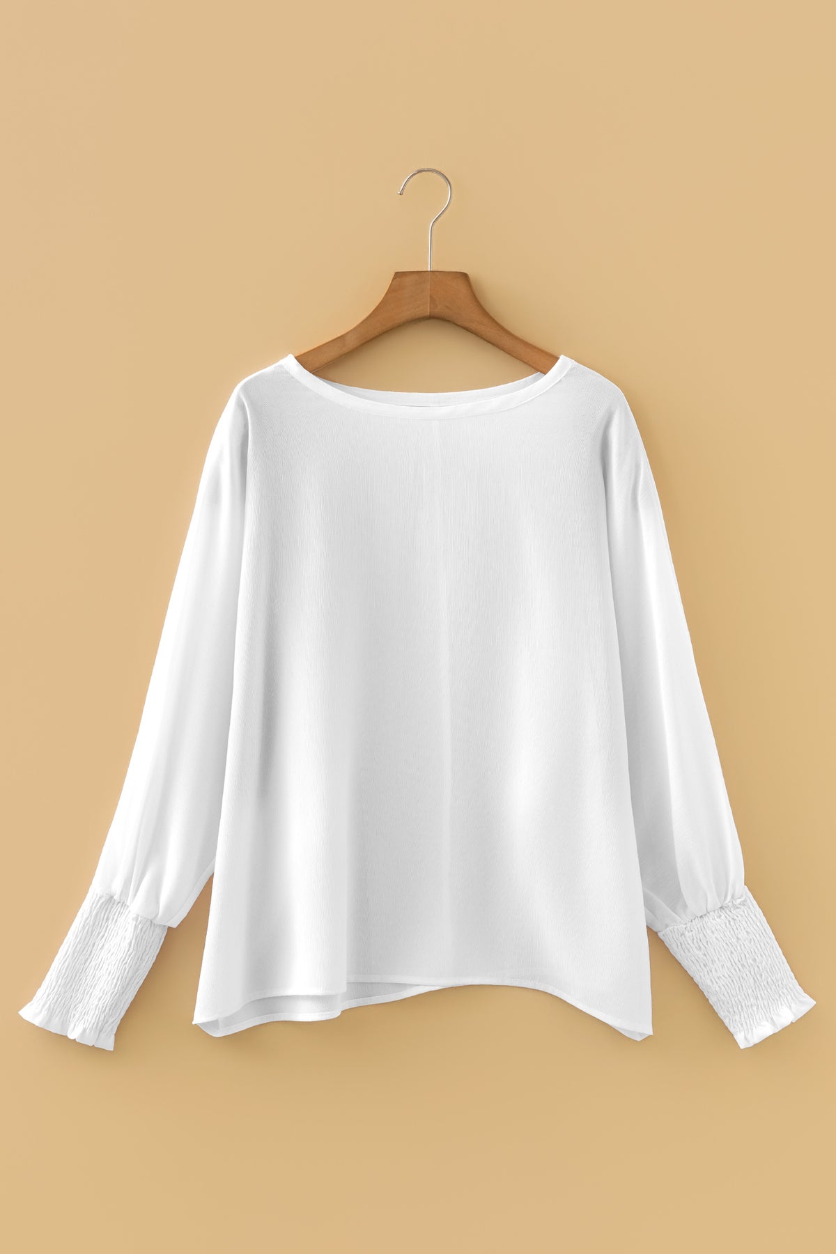 KaleaBoutique Stylish Smocked Cuffs Semi Sheer Long Sleeve Dolman Blouse - KaleaBoutique.com