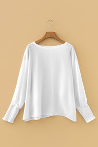 KaleaBoutique Stylish Smocked Cuffs Semi Sheer Long Sleeve Dolman Blouse - KaleaBoutique.com