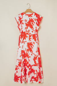 KaleaBoutique Stylish Floral Print Trimmed V Neck Ruffle Sleeve Long Dress - KaleaBoutique.com