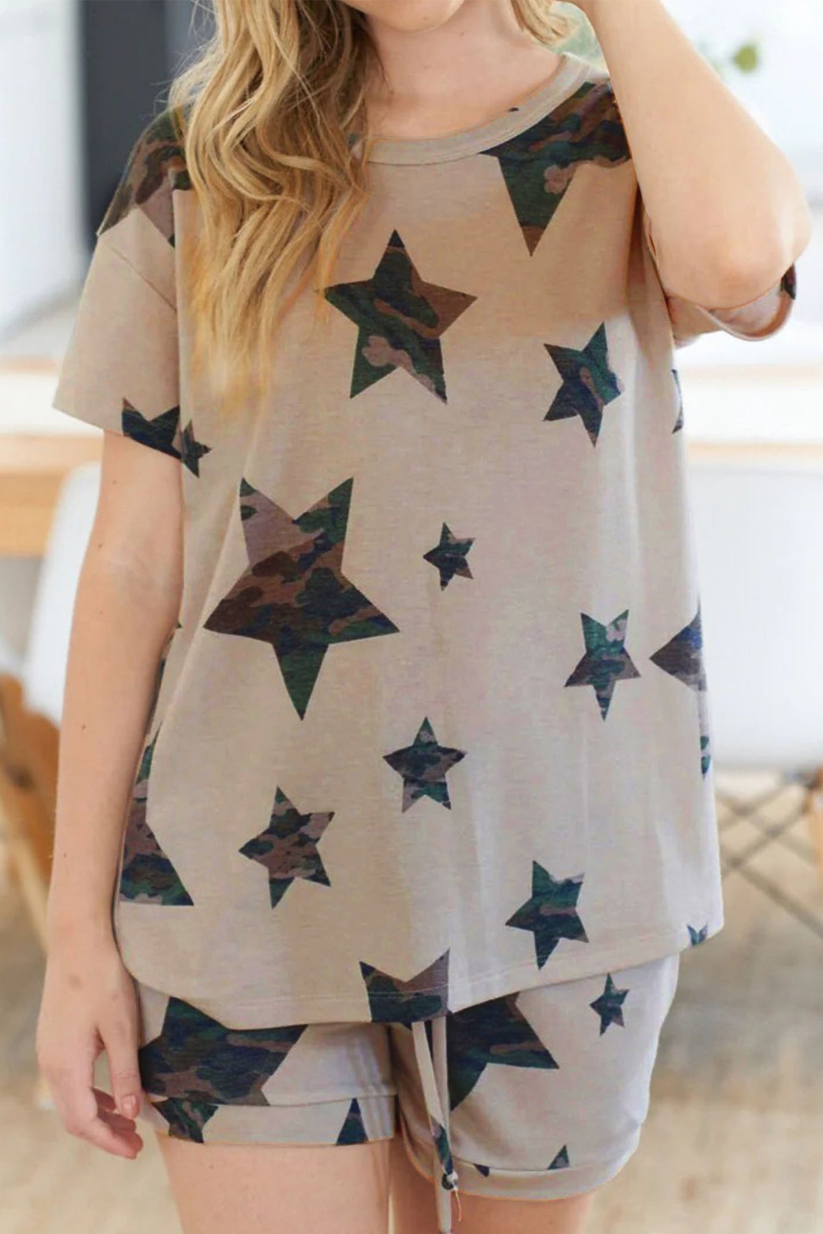 KaleaBoutique Stylish Camo Star Print Short Lounge Set - KaleaBoutique.com