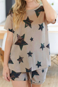 KaleaBoutique Stylish Camo Star Print Short Lounge Set - KaleaBoutique.com