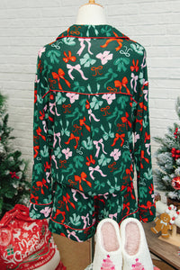 KaleaBoutique Stylish Festive Bow Print Long Sleeve Shirt and Pajama Short Set - KaleaBoutique.com