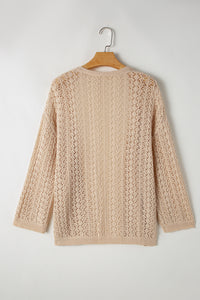 Hollow Out Knit Drop Shoulder Open Front Cardigan - KaleaBoutique.com