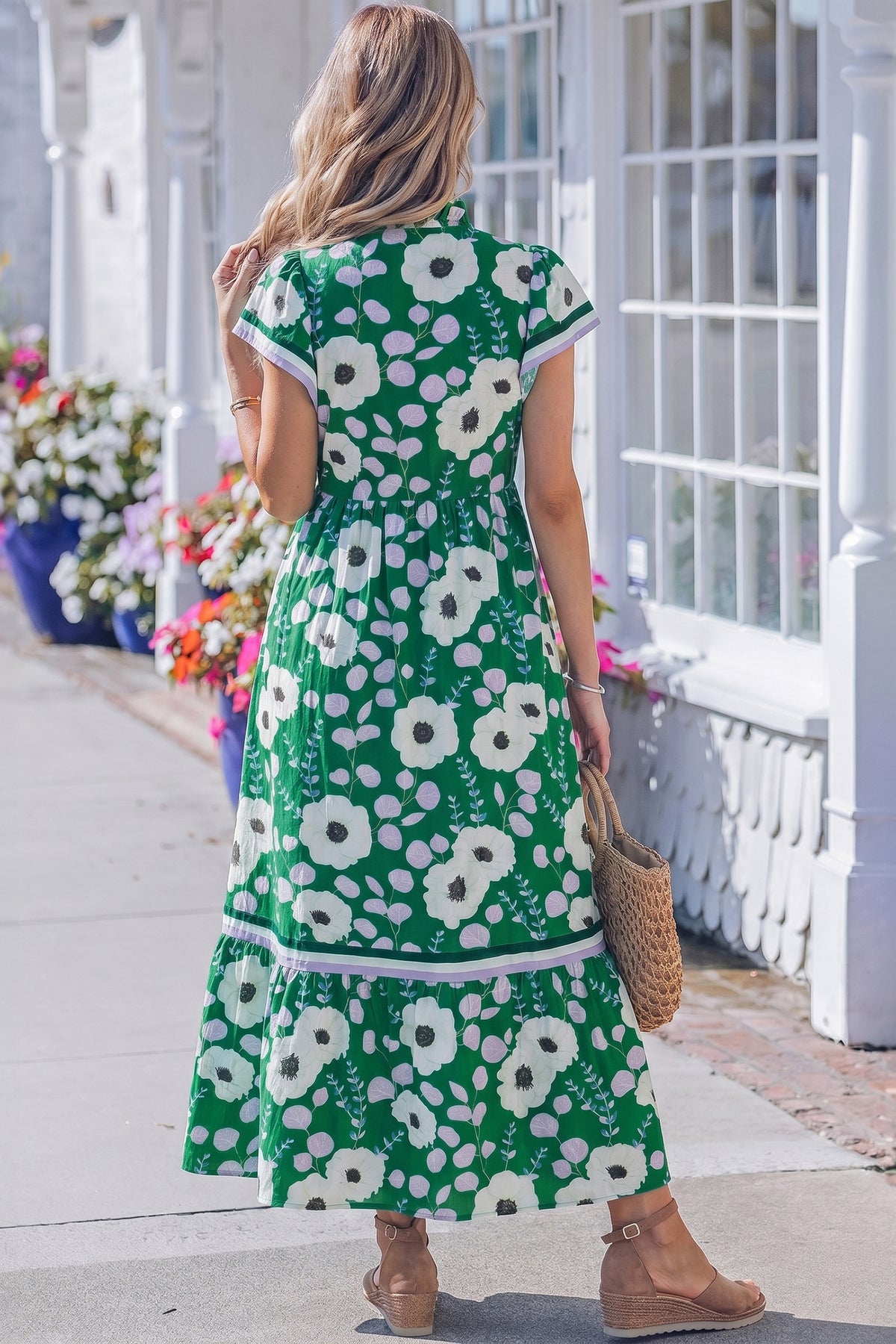 KaleaBoutique Stylish V Neck Ruffled Short Sleeve Flower Maxi Dress - KaleaBoutique.com