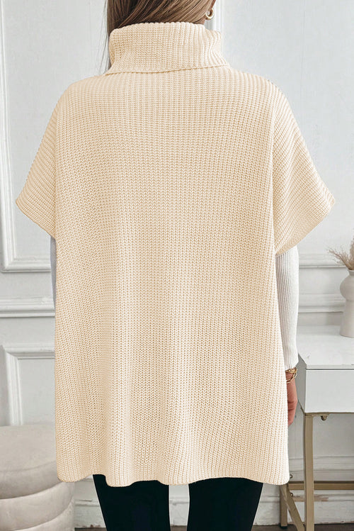 KaleaBoutique Comfortable Plain Knit Casual Turtleneck Short Sleeve Tunic Sweater with Pockets - KaleaBoutique.com