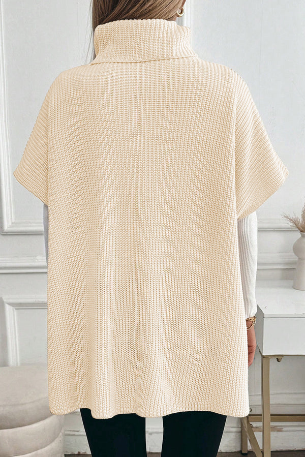 KaleaBoutique Comfortable Plain Knit Casual Turtleneck Short Sleeve Tunic Sweater with Pockets - KaleaBoutique.com