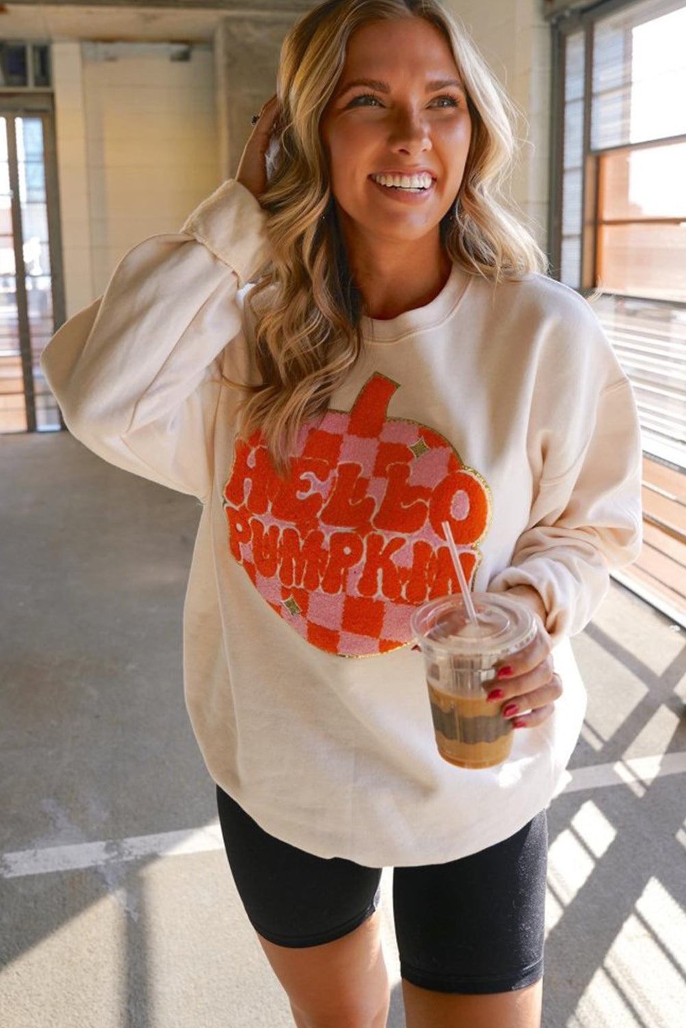 KaleaBoutique Stylish Terry Halloween Pumpkin Patched Pattern Pullover Sweatshirt - KaleaBoutique.com
