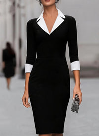 Commuter-style Tailored Sheath Dress With Three-quarter-length Sleeves - KaleaBoutique.com