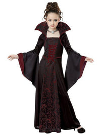 Children's Halloween Costume Witch Retro Lace Up Stand-up Collar Flared Sleeves Printed Maxi Dress - KaleaBoutique.com