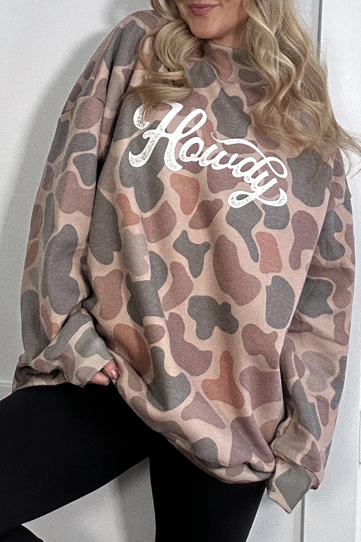KaleaBoutique Camo Print Howdy Western Style Baggy Pullover Sweatshirt - KaleaBoutique.com