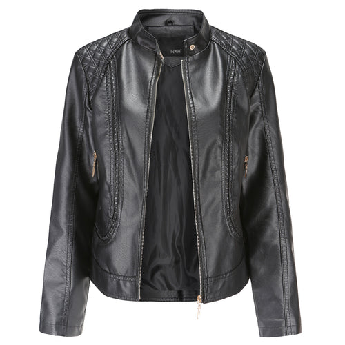 KaleaBoutique Women's Stand-Collar PU Zip Jacket - KaleaBoutique.com