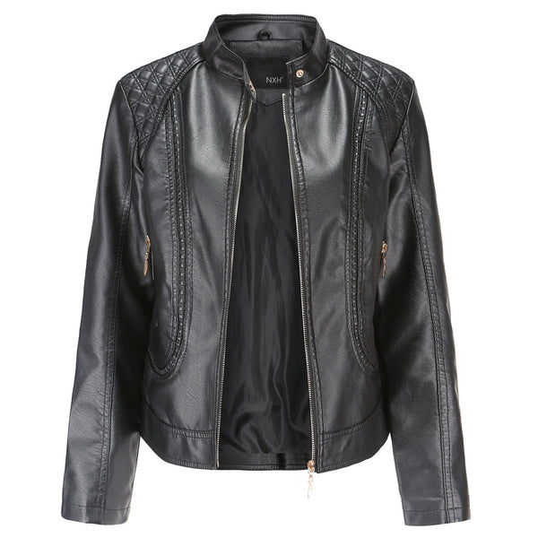KaleaBoutique Women's Stand-Collar PU Zip Jacket - KaleaBoutique.com