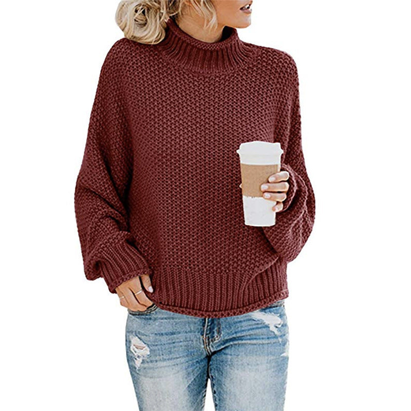Solid Turtleneck Pullover Sweater Winter Fashion Casual Knitted Long-Sleeved Top Women's Clothing - KaleaBoutique.com