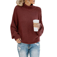 Solid Turtleneck Pullover Sweater Winter Fashion Casual Knitted Long-Sleeved Top Women's Clothing - KaleaBoutique.com