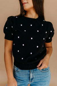 KaleaBoutique Comfortable Elegant Polka Dot Bubble Short Sleeve Sweater - KaleaBoutique.com