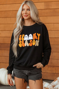 KaleaBoutique Stylish Embroidered Spooky Season Graphic Long Sleeve Round Neck Pullover Sweatshirt - KaleaBoutique.com