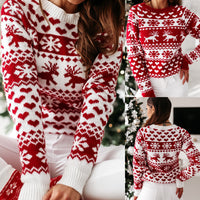 Women's Reindeer Snowflake and Heart Crew-Neck Christmas Sweater - KaleaBoutique.com
