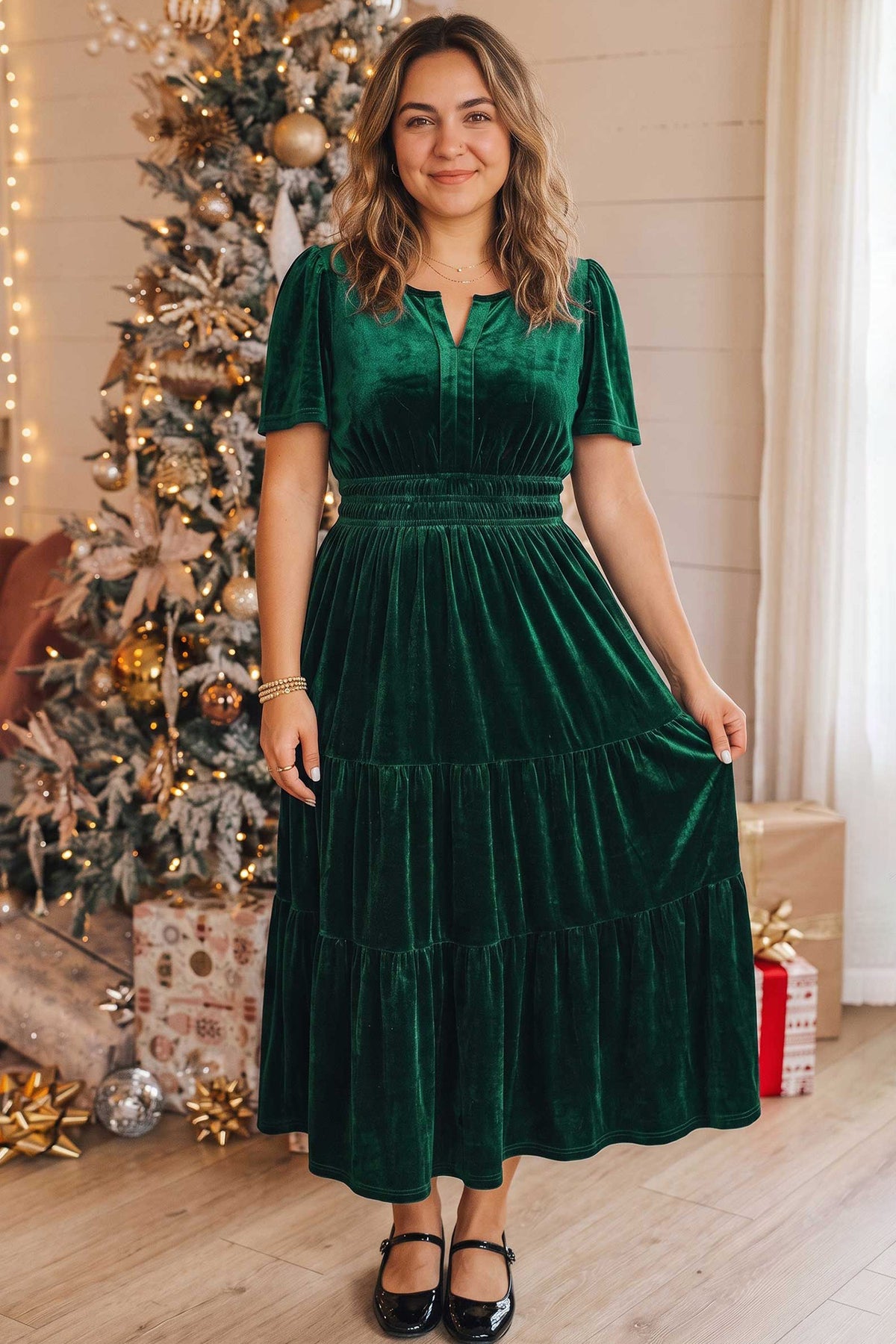 Blackish Green Plus Size Velvet Tiered Maxi Dress - KaleaBoutique.com