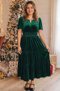 Blackish Green Plus Size Velvet Tiered Maxi Dress - KaleaBoutique.com