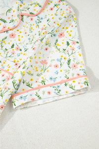 KaleaBoutique Comfortable Floral Print Contrast Pipping Short Pajamas Set - KaleaBoutique.com