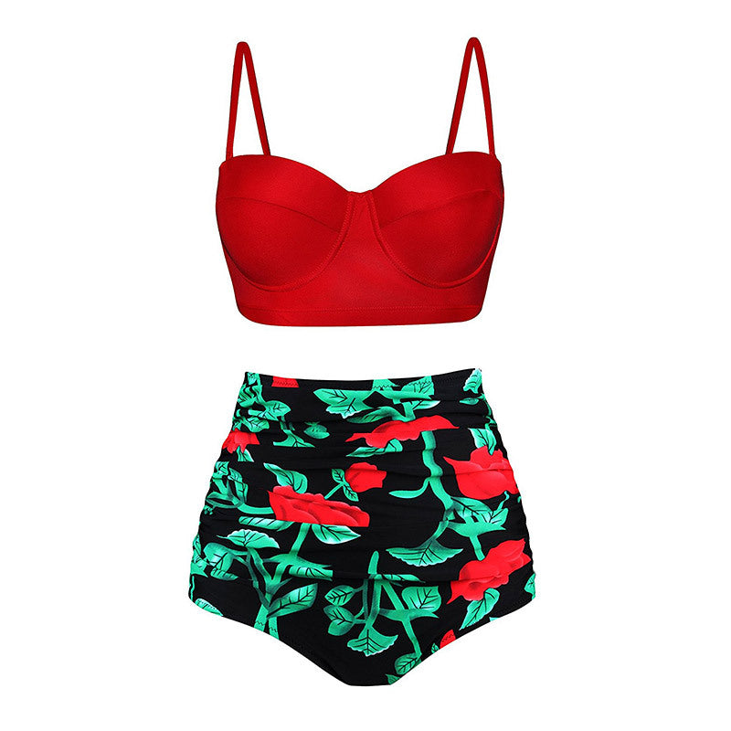 Women's High-Waist Ruched Tankini Set with Underwire Top - KaleaBoutique.com
