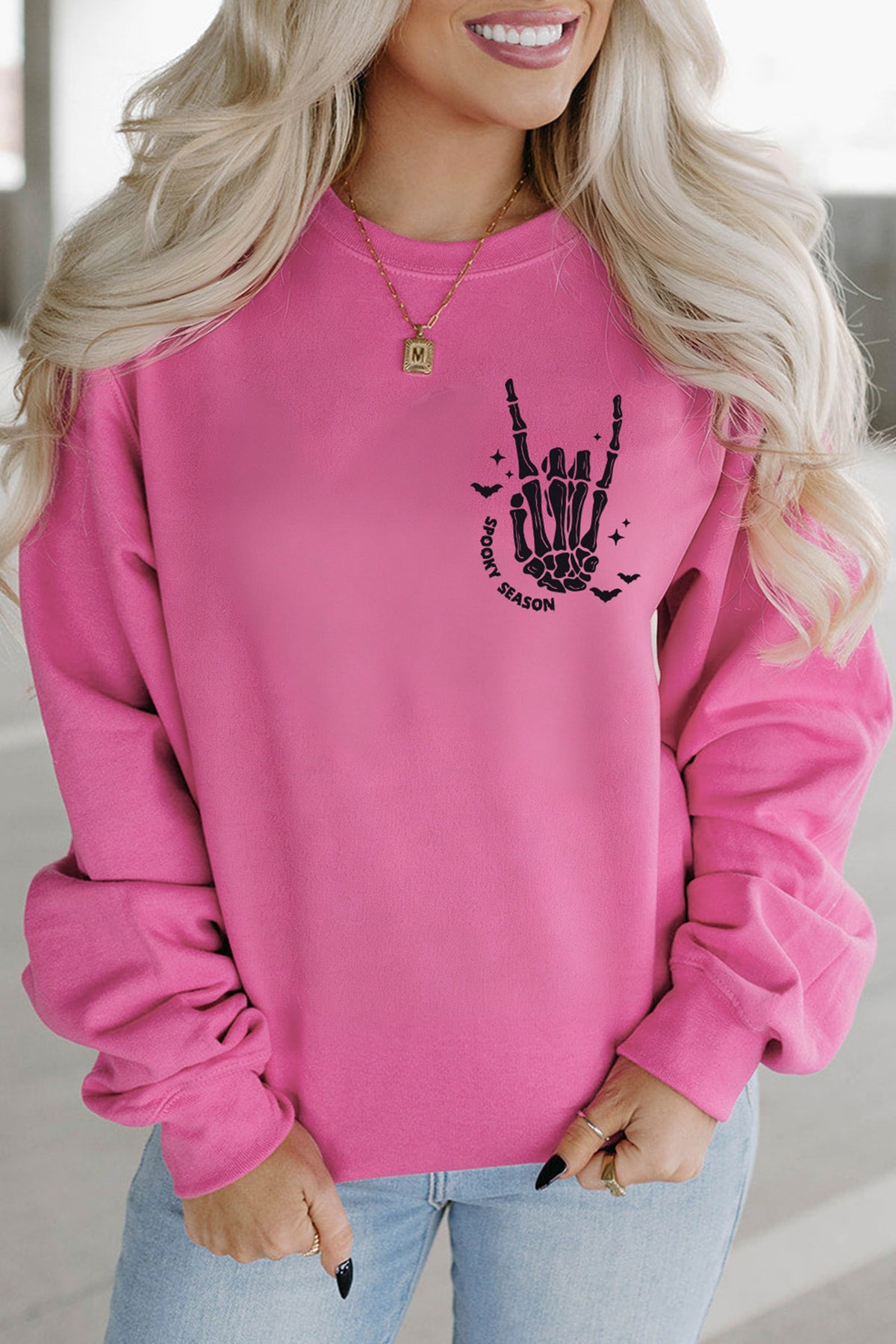 Bonbon Skeleton Hand Graphic Halloween Sweatshirt - KaleaBoutique.com